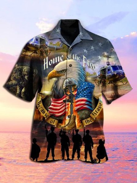 

Home of the Free Print Shawl Neck Shirts, Multicolor, Shirt