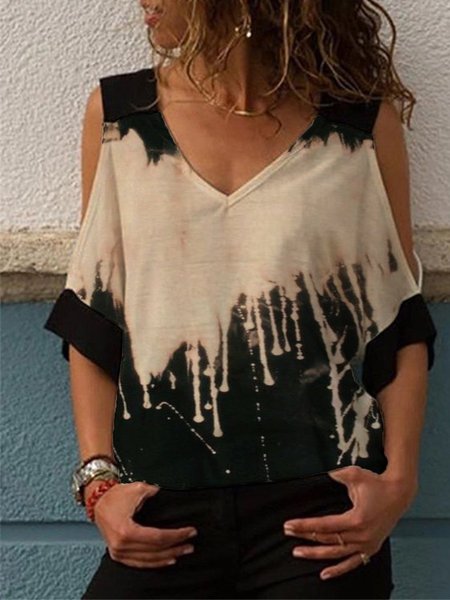 Ombre/tie-Dye Casual Sleeveless Tops, Warm white, T-Shirts