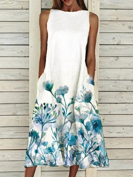 

Floral Casual Printed Crew Neck Weaving Dress, White, Floral Dresses