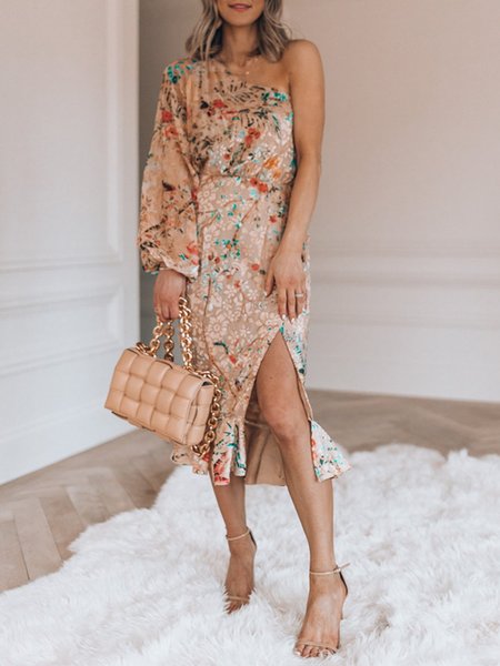 

Abito Floreale Spalla Nuda, Fiore, Midi Dresses