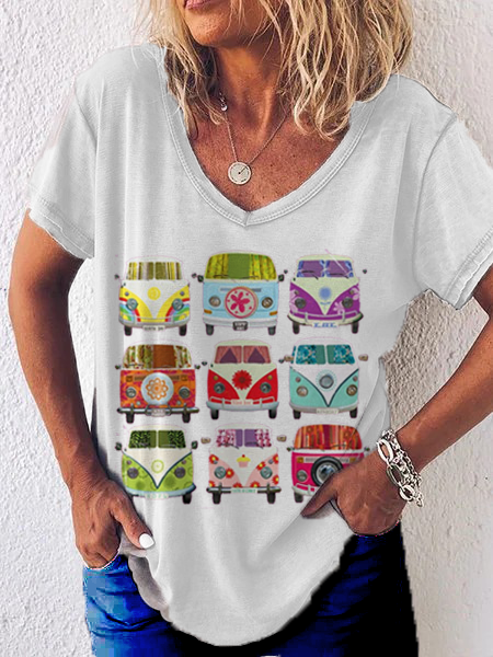 

Shift V Neck Short Sleeve Car Shirts & Tops, White, Tops