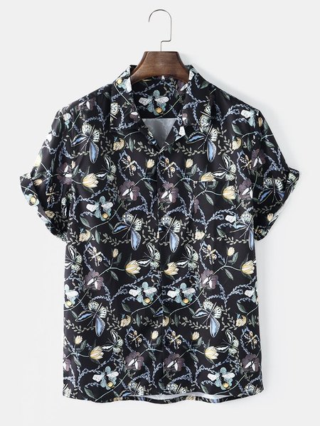 

Printed Shirt Collar Shirts & Tops, As picture, Men's Floral shirt
