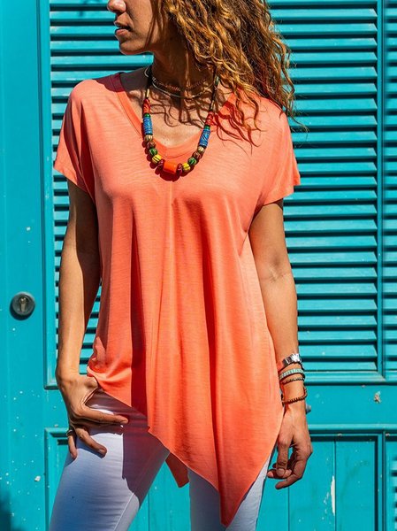 

Short Sleeve Shift V Neck T-shirt, Orange, Tees & T-shirts