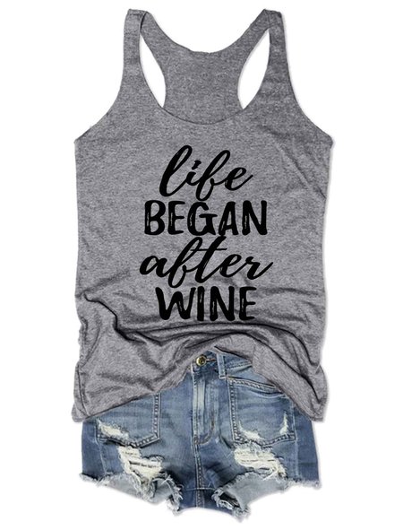 

Life Began After Wine Tank Top, Gray, Tank Tops