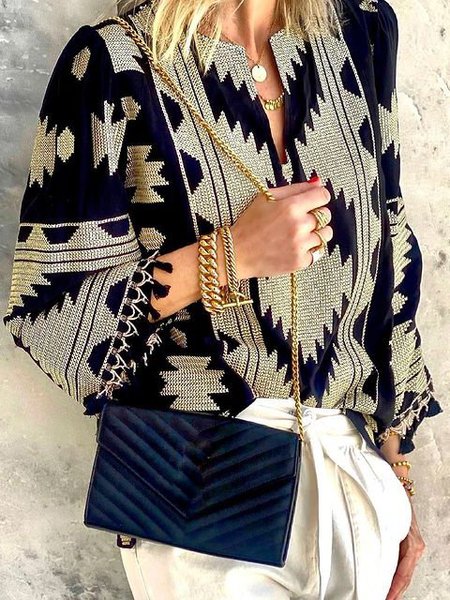 

Casuale Geometrico Dritto Camicie & Top, Nero, Blouses & Shirts