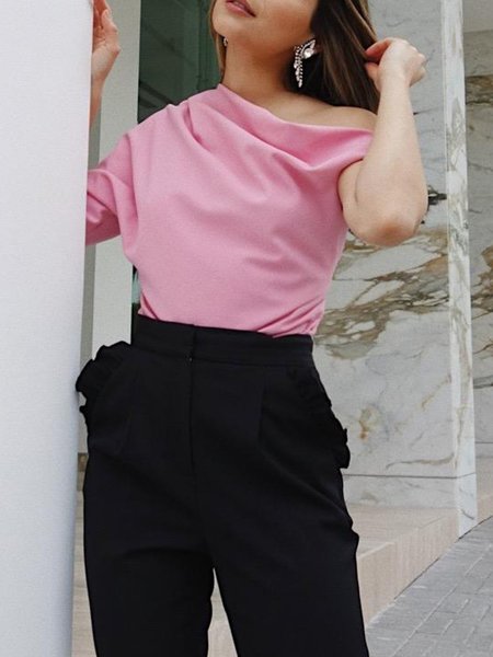 

Cold Shoulder One Shoulder Romantic Top, Pink, Blouses and Shirts