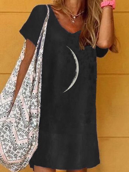 

Stampato Maniche Corte Gonna Casuale, Nero, Dresses
