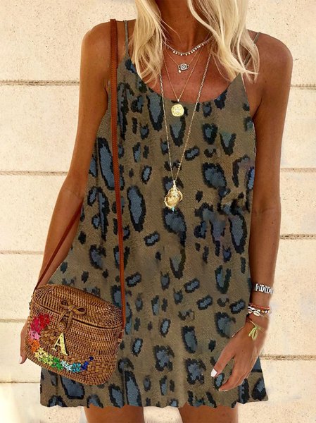 

Nuovo Donna Chic Vintage Vacanza Bohemian Leopardo Bretelline Sottili Scollo a V Vintage Abito, Dresses
