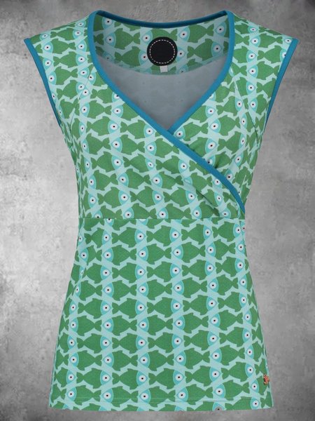 

Casual Short Sleeve Plus Size Printed Tops, Green, Auto-Clearance