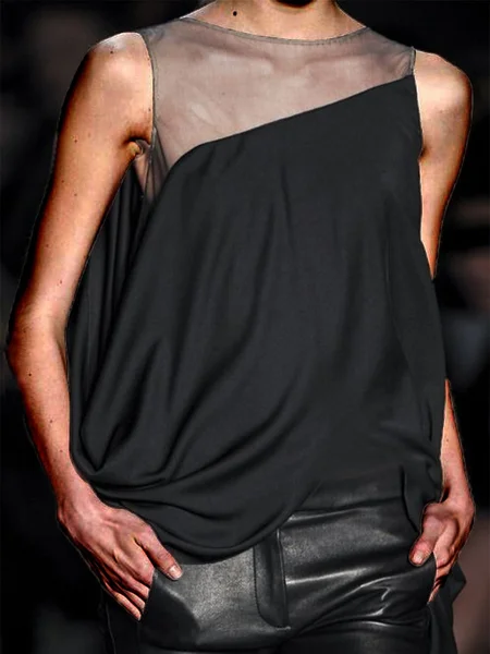 

Vintage Plain Statement Plus Size Sleeveless Crew Neck Casual Tops, Black, Tanks and Camis