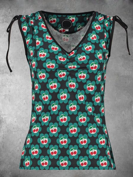 

Casual Sleeveless V Neck Plus Size Printed Tops, Green, Auto-Clearance