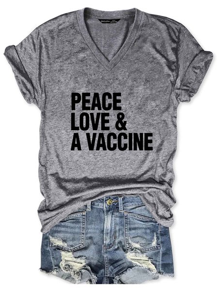 

Peace Love & A Vaccine Women’s Gift V-neck T-shirt, Gray, T-shirts