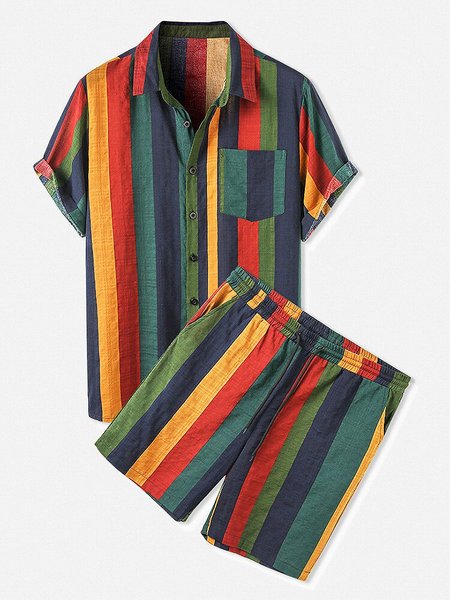 

Vintage Striped Two Piece Sets, As picture, Men's shirts