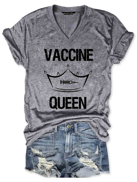 

Womens Vaccine. Vaccine Queen V-neck T-shirt, Gray, T-shirts