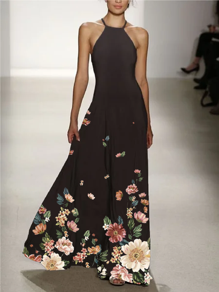 

Bretelline sottili A-line Abito, Nero, Maxi Dresses