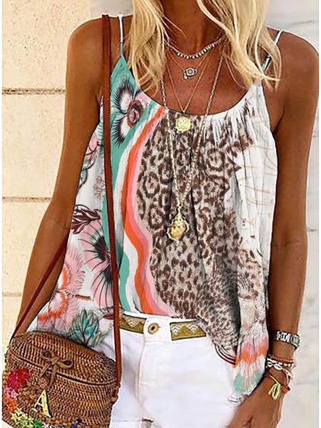 

Plus size Vintage Leopard Sleeveless Tops, Brown, Tops