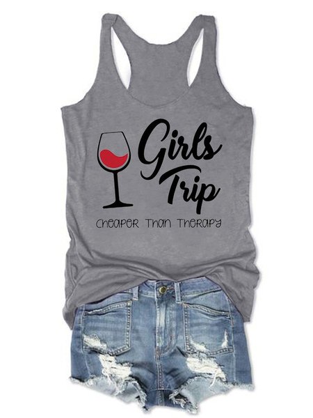 

Girl's Trip Cheaper Than Therapy Women's Sleeveless Shirt, Grey, Tank Tops