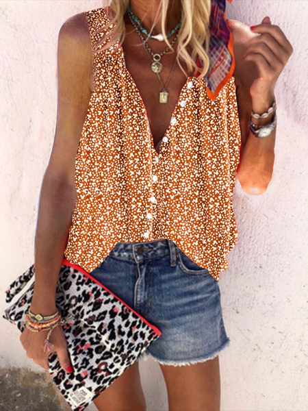 

V Neck Cold Shoulder Blouse, Orange, Blouses & Shirts