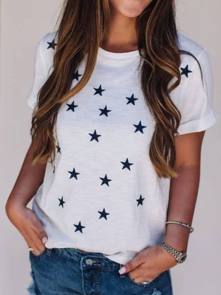 

Girocollo Casuale Misto Cotone Stella Top, Bianco, T-Shirts