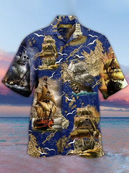 

Vintage Shirt Collar Shirts, Blue, Men's Floral shirt