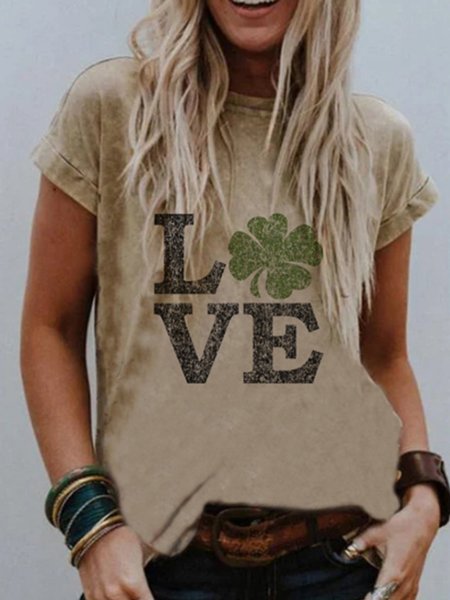 

Casuale Stampato Lettera Camicie & Top, Cachi, T-Shirts