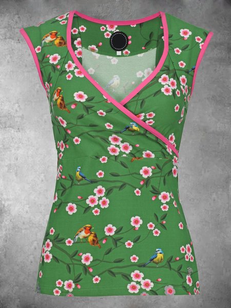 

Casuale Maniche Corte Stampato Top, Verde, Blouses & Shirts