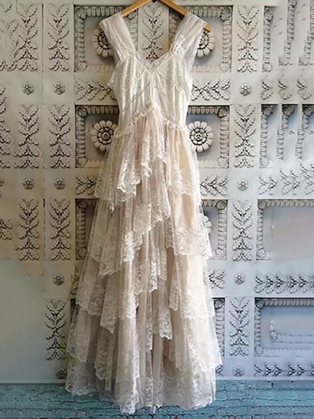 

Donna Scollo a V Elegante Pizzo Gonna, Nudo, Dresses