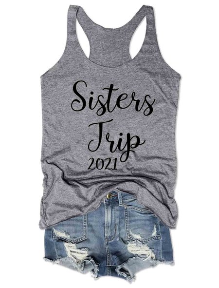 

Sisters Trip 2021 Vacation Travel Keepsake Girls Trip Tank Top, Gray, Tank Tops