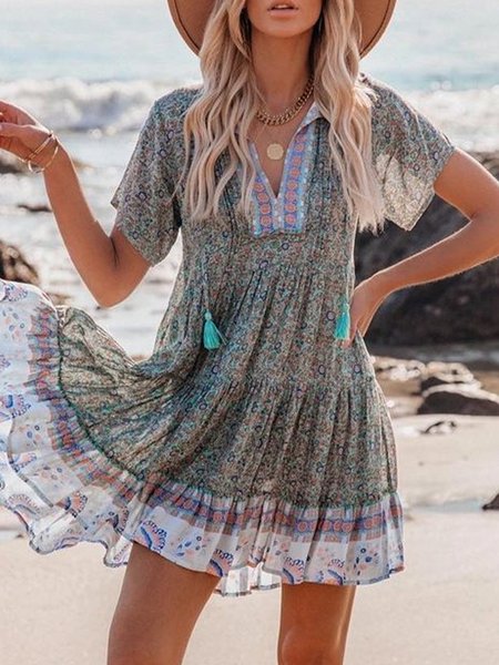 

Abito Casuale Maniche Lunghe A-line Scollo a V, Verde, Dresses