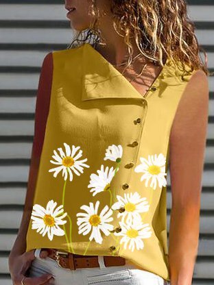 

Vacanza Asimmetrico Maniche Corte Top, Giallo, Blouses & Shirts