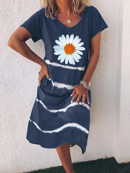 

Maniche Corte Casuale Dritto Floreale Abito, Blu intenso, Dresses