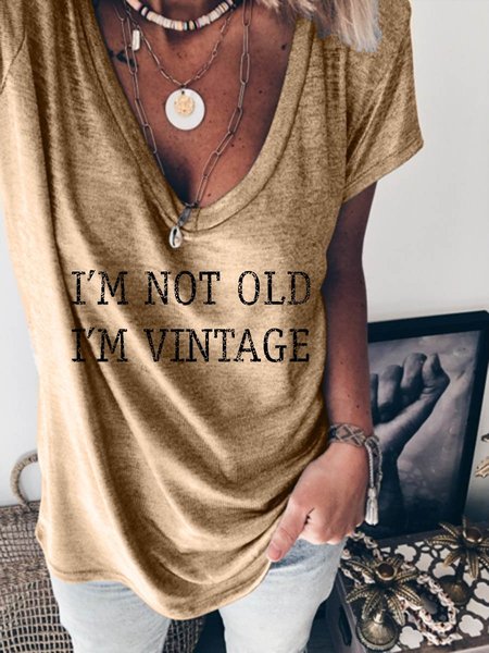 

I'm Not Old I'm Vintage V-Neck Graphic Tee, Khaki, T-shirts
