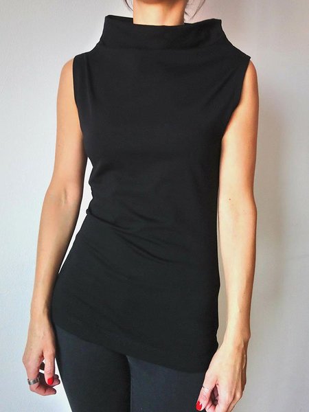 

Solido senza maniche Casuale Top, Nero, Tank Top