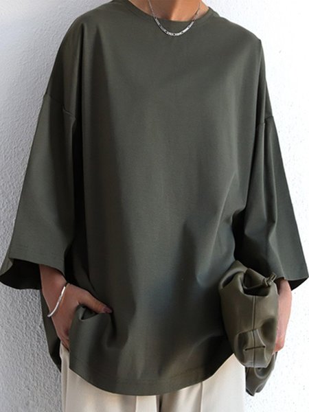 

Vintage Plain Statement Plus Size 3/4 Sleeves Crew Neck Casual Tops, Gray, Hoodies and Sweatshirts