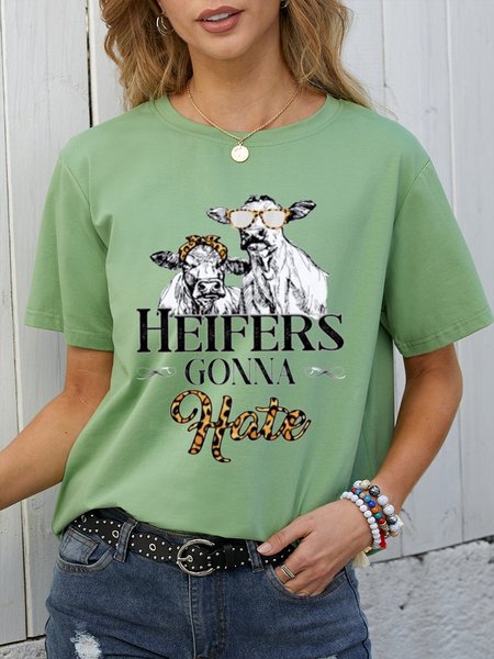 

Heifers Gonna Hate Casual Shift Letter Woman Tee, Army green, T-shirts