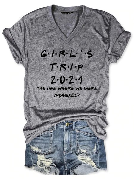 

Girls Trip 2021 Graphic Short Sleeve Round Neck Casual Tee, Gray, T-shirts