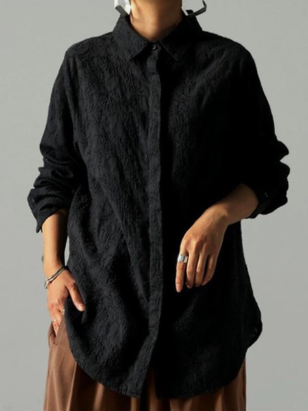 

Vintage Tinta unita Floreale jacquard taglia grande Maniche Lunghe Scollo a V Casuale Camicia Top, Nero, Blouses & Shirts