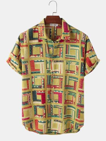 

Men's Linen Shirt Collar Basic Shirts, Yellow, Men's shirts