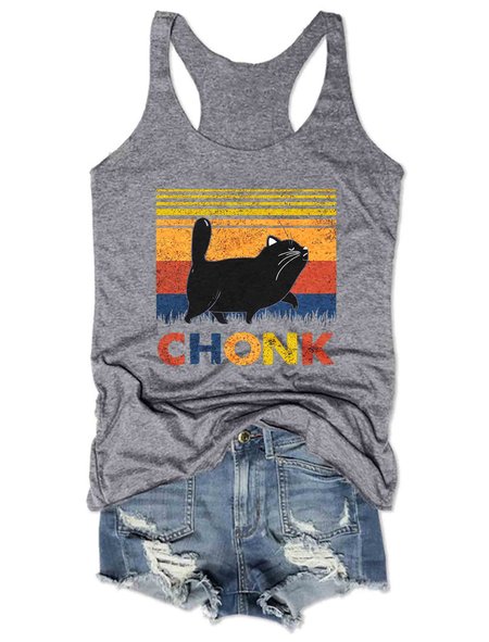 

Vintage Obese Fat Overweight Kitten Tank Top, Gray, Tank Tops