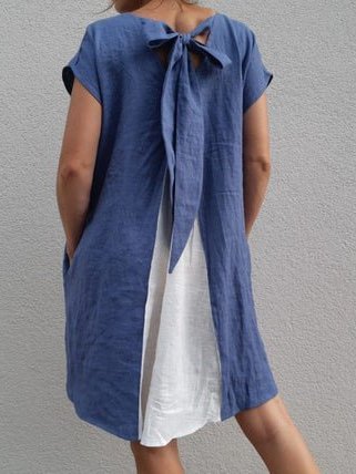 

Abito Colore-block Tinta unita Casuale Misto Cotone, Blu, Midi Dresses