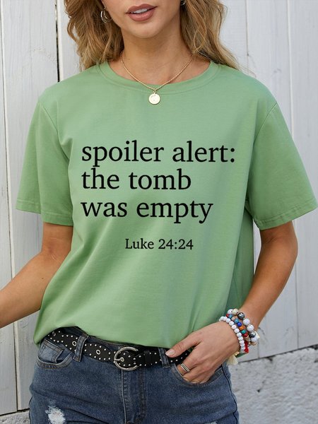 

Spoiler Alert: The Tomb was Empty Easter Cotton-Blend Short Sleeve Letter Casual Woman Tee, Army green, T-shirts