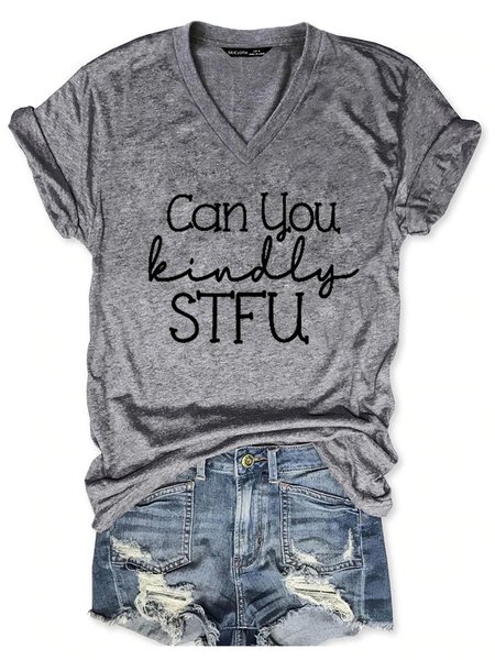 

Casual Cotton-Blend Short Sleeve Letter Shirts & Tops, Gray, T-shirts