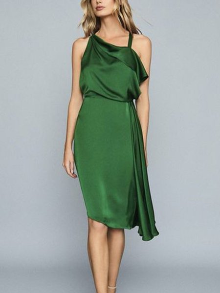 

Plain Shift One Shoulder Mini Dress, Green, Midi Dresses