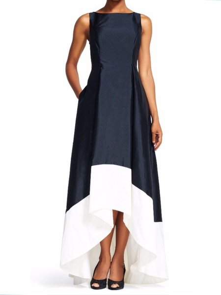 

A-line Cocktail Tinta unita Scollo a V Maxi Abito, Nero, Maxi Dresses