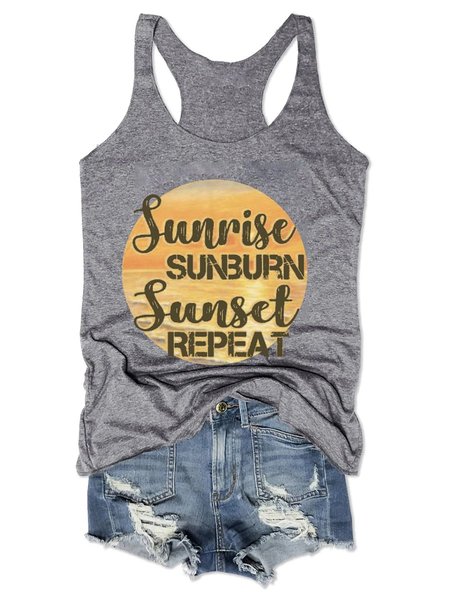 Sunrise Sunburn Sunset Repeat Graphic Top Vest, Gray, Tank Tops