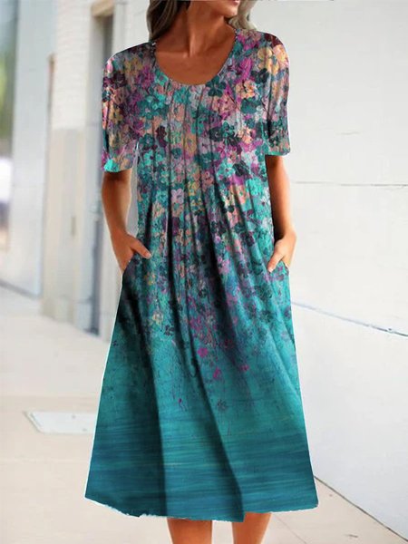 

Abito Maniche Corte Vacanza Misto Cotone, Blu, Dresses