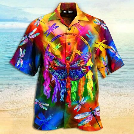 

Colorful Dragonfly Unisex Hawaiian Style All Over Print Shirt, Multicolor, Men's Floral shirt
