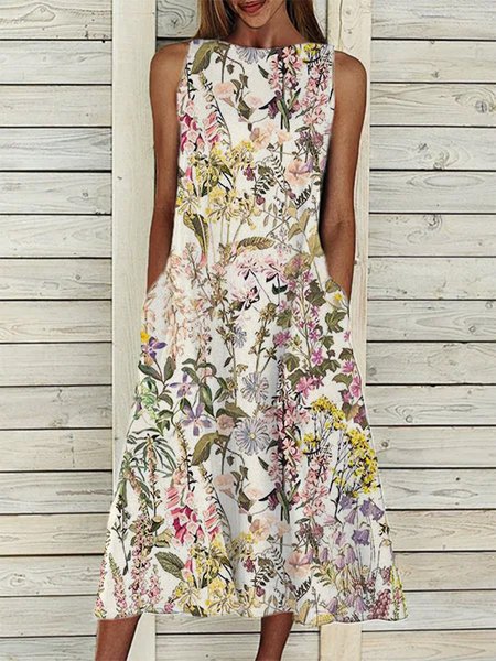 

Abito Maniche Corte Piante Statement Poliestere Cotone, Come immagine, Dresses