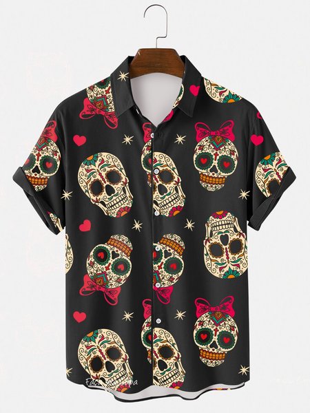 

Skull Casual Shirts & Tops, Black, Men's Floral shirt
