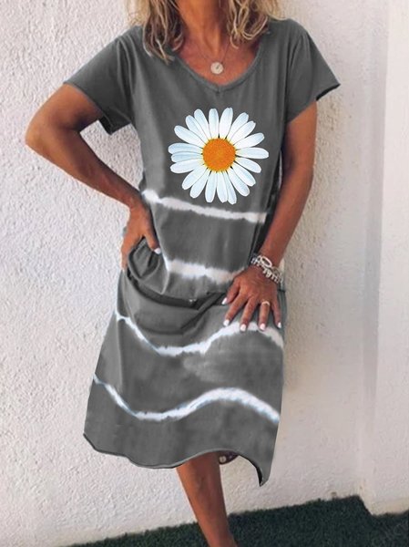 

V Neck Short Sleeve Dresses, Gray, Dresses